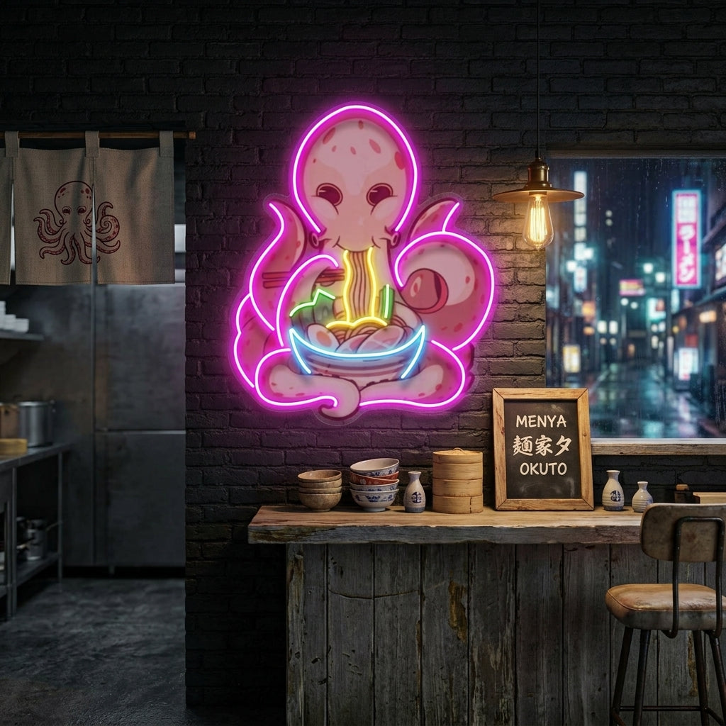 Octopus Eating Ramen LED Neon Sign Light Pop Art