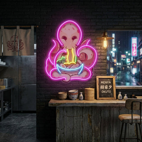 Octopus Eating Ramen LED Neon Sign Light Pop Art