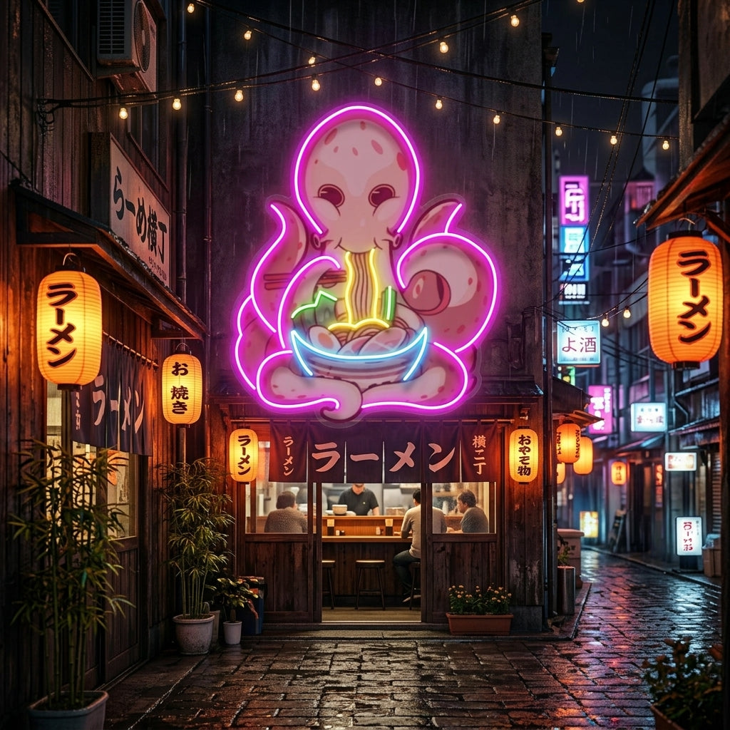 Octopus Eating Ramen LED Neon Sign Light Pop Art