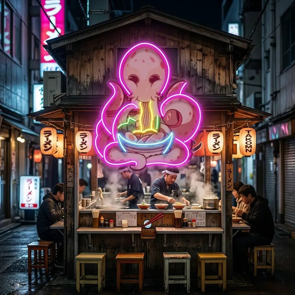 Octopus Eating Ramen LED Neon Sign Light Pop Art
