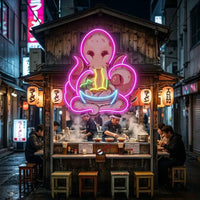 Octopus Eating Ramen LED Neon Sign Light Pop Art