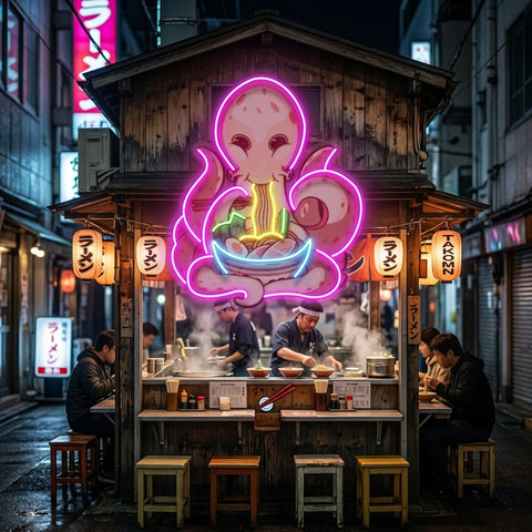 Octopus Eating Ramen LED Neon Sign Light Pop Art