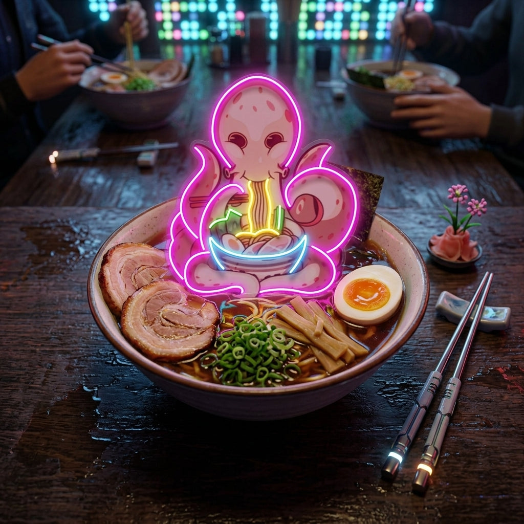 Octopus Eating Ramen LED Neon Sign Light Pop Art