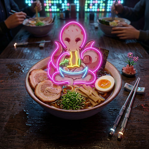 Octopus Eating Ramen LED Neon Sign Light Pop Art