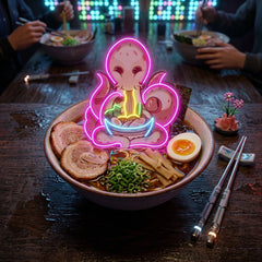 Octopus Eating Ramen LED Neon Sign Light Pop Art