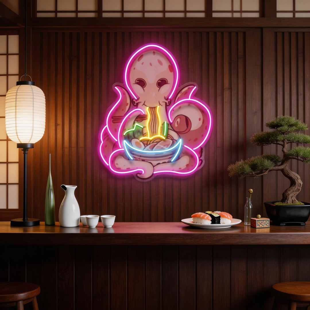 Octopus Eating Ramen LED Neon Sign Light Pop Art