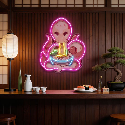 Octopus Eating Ramen LED Neon Sign Light Pop Art