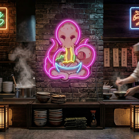 Octopus Eating Ramen LED Neon Sign Light Pop Art