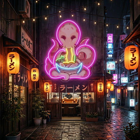 Octopus Eating Ramen LED Neon Sign Light Pop Art