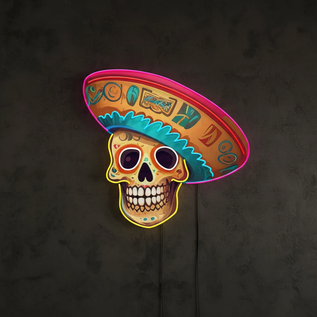 Custom Name Dead Day Party Sugar Skull Or Halloween Holiday Artwork Led Neon Sign Light
