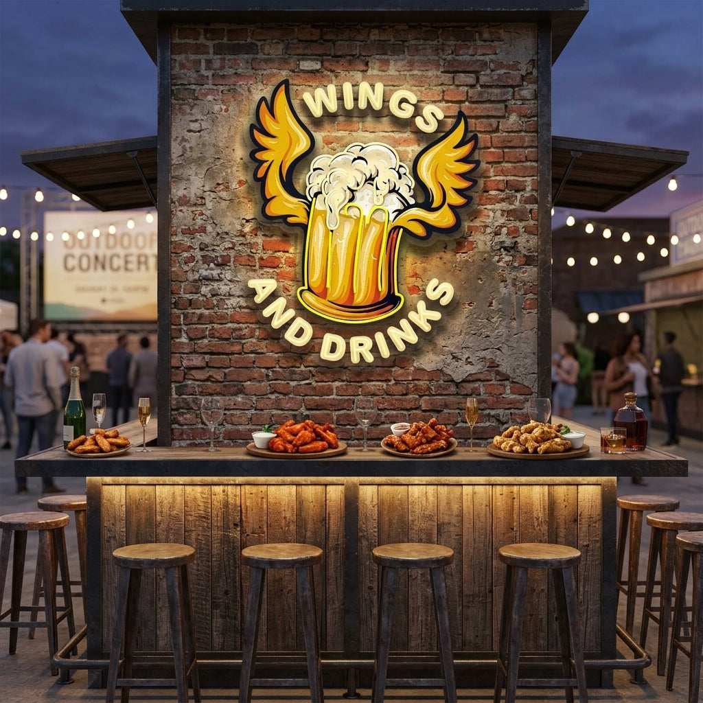 Beer Drinks and Wings Mascot Artwork Led Neon Sign Light
