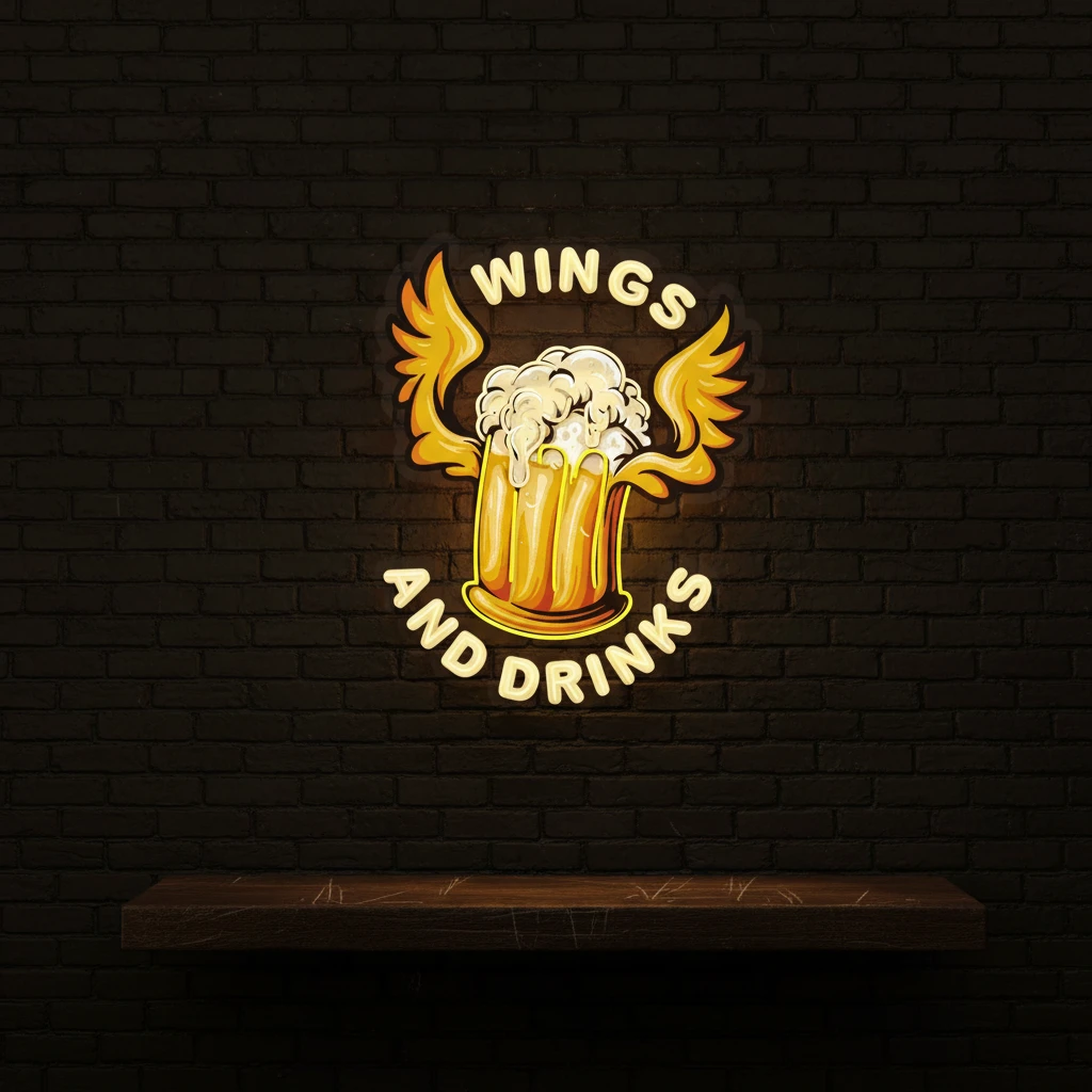 Beer Drinks and Wings Mascot Artwork Led Neon Sign Light
