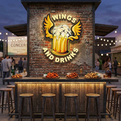 Beer Drinks and Wings Mascot Artwork Led Neon Sign Light