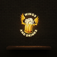 Beer Drinks and Wings Mascot Artwork Led Neon Sign Light