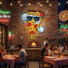 Cute Slice Of Cartoon Pizza Artwork Led Neon Sign Light