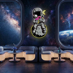 Astronaut With Donut And Coffee On Moon Artwork Led Neon Sign Light