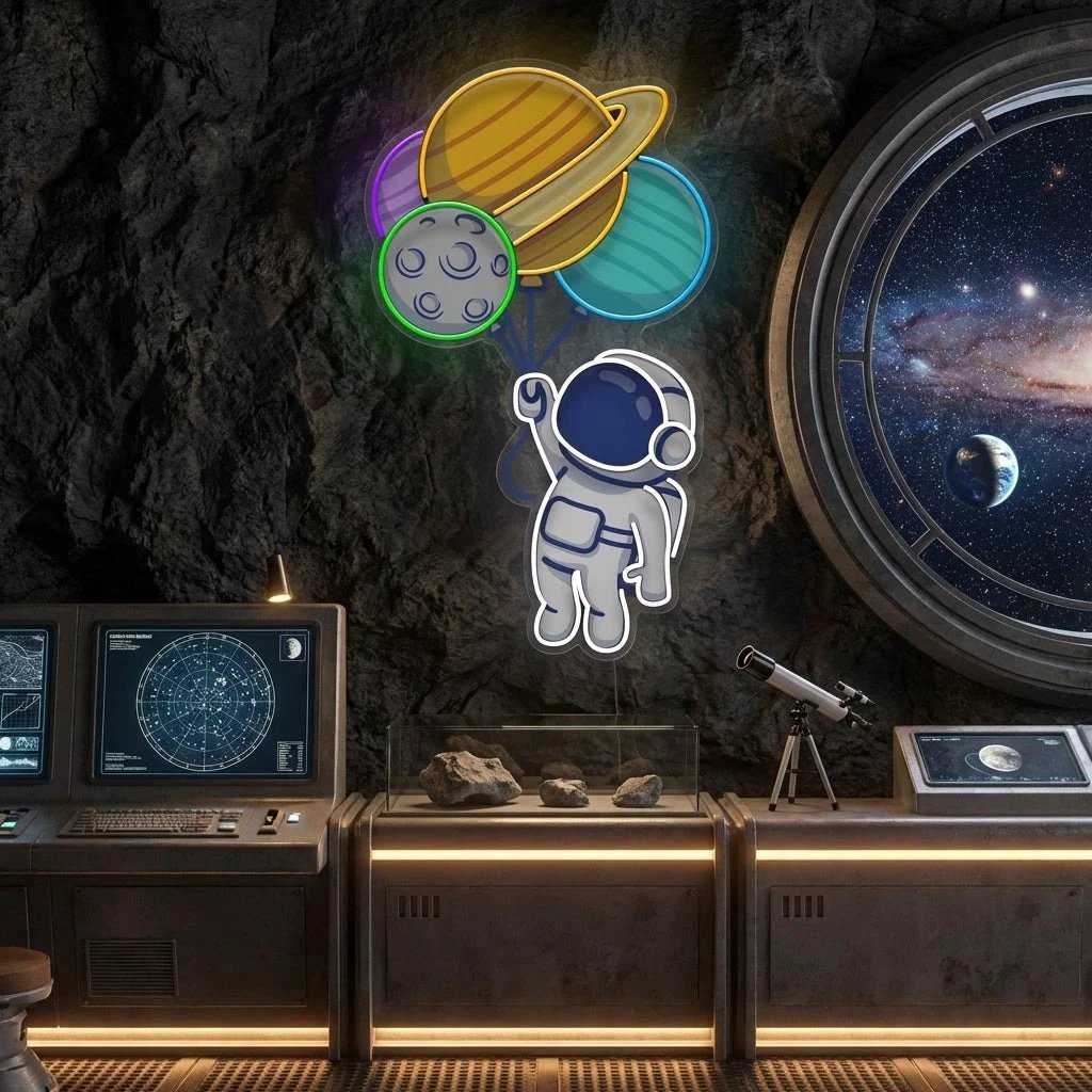 Balloons Astronaut 2 Art work Led Neon Sign Light