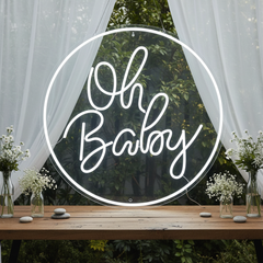 Round Oh Baby Neon Sign for Baby Shower Birthday Party Decor