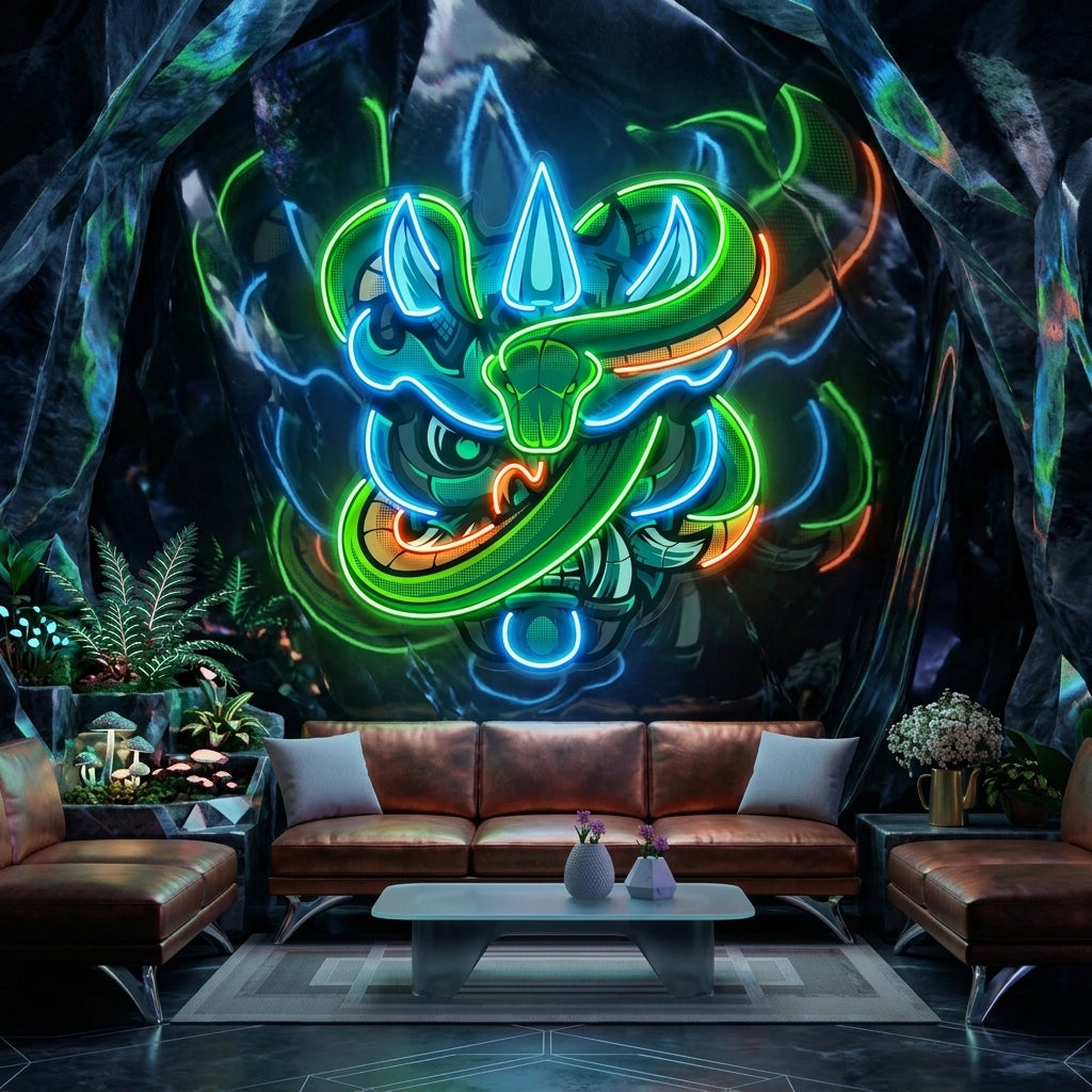 Oni Head And Green Snake LED Neon Sign Light Pop Art