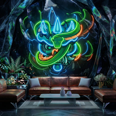 Oni Head And Green Snake LED Neon Sign Light Pop Art