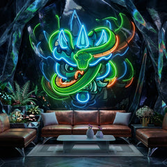 Oni Head And Green Snake LED Neon Sign Light Pop Art