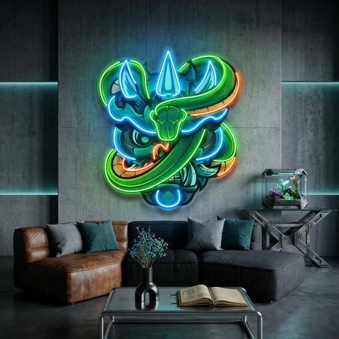 Oni Head And Green Snake LED Neon Sign Light Pop Art