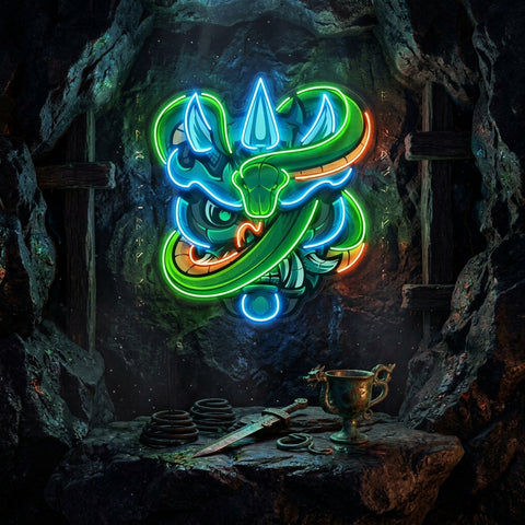 Oni Head And Green Snake LED Neon Sign Light Pop Art