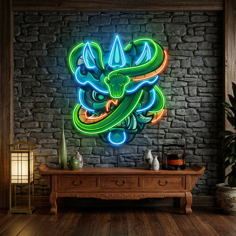 Oni Head And Green Snake LED Neon Sign Light Pop Art