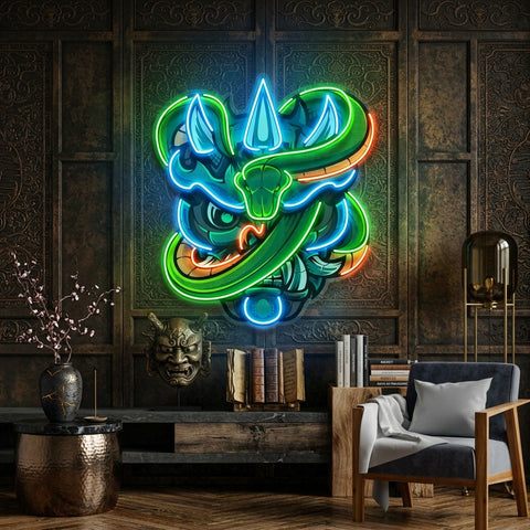 Oni Head And Green Snake LED Neon Sign Light Pop Art