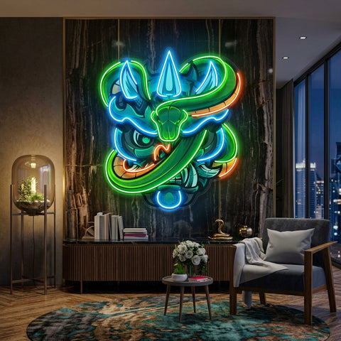 Oni Head And Green Snake LED Neon Sign Light Pop Art