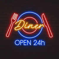 Restaurant Neon Sign Dinner 24h Open Neon Sign