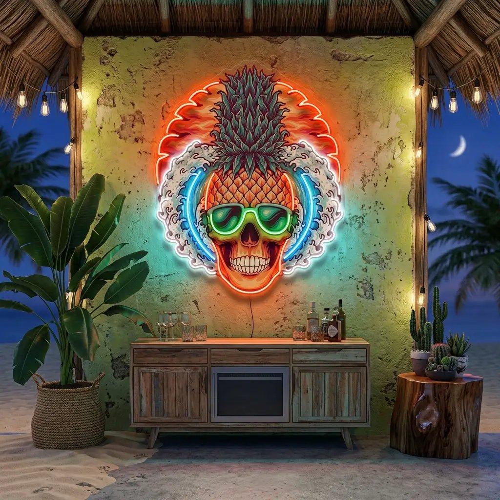 Pineapple Sea Skull LED Neon Sign Light Pop Art
