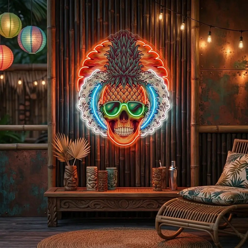 Pineapple Sea Skull LED Neon Sign Light Pop Art