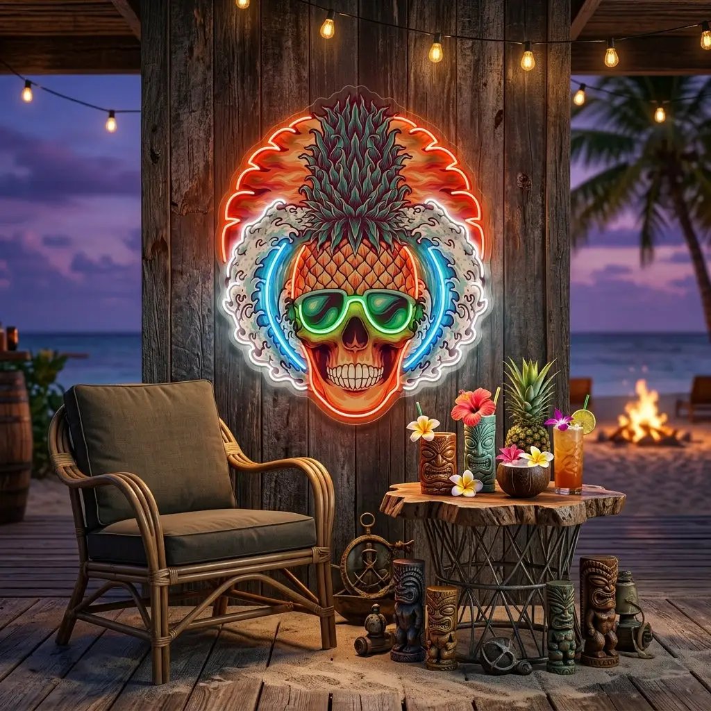 Pineapple Sea Skull LED Neon Sign Light Pop Art
