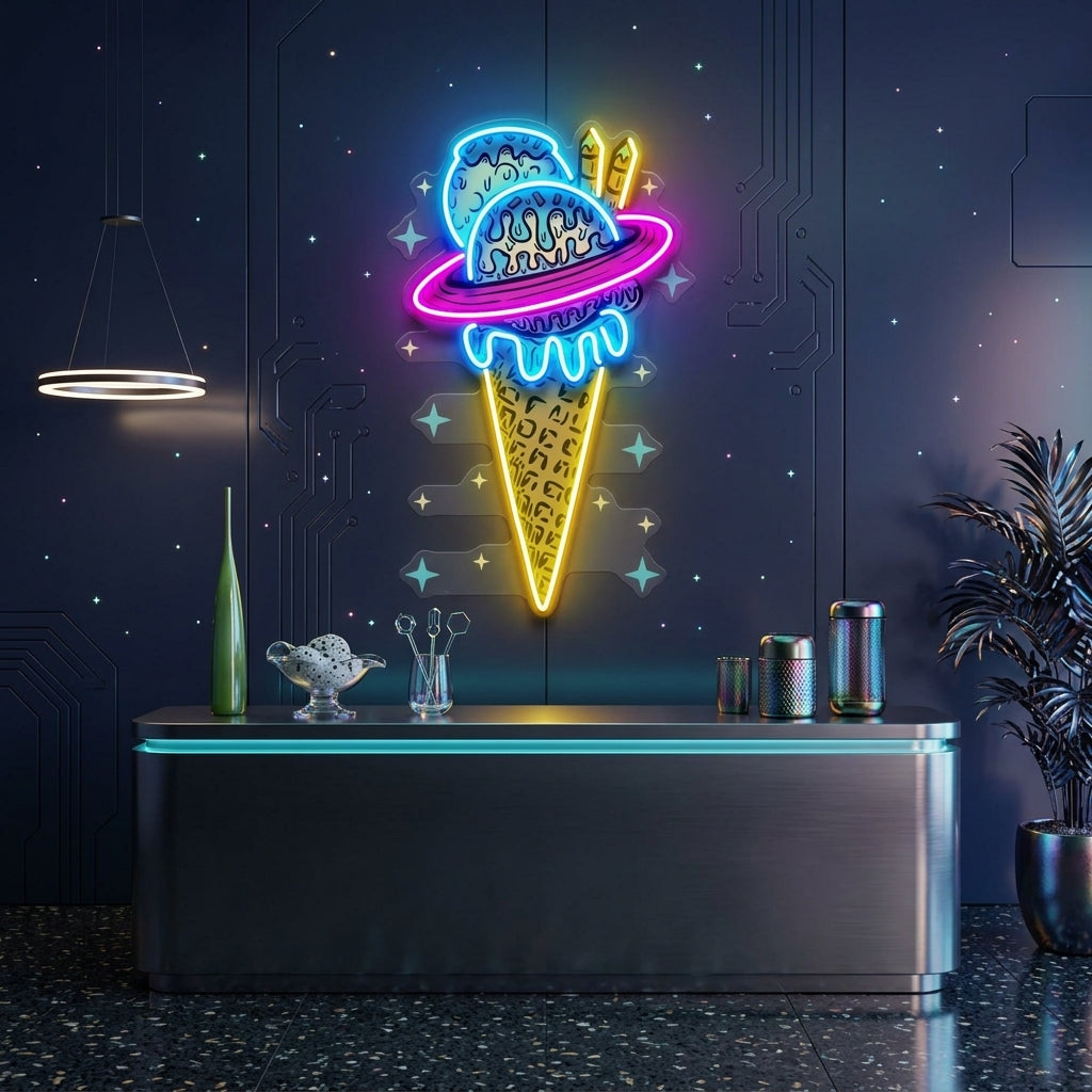 Planets Ice Cream Vintage LED Neon Sign Light Pop Art