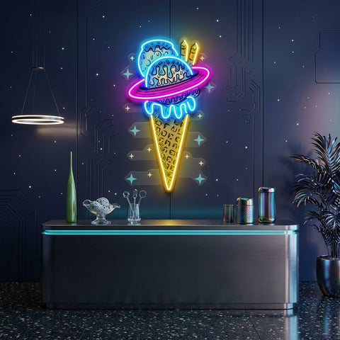 Planets Ice Cream Vintage LED Neon Sign Light Pop Art