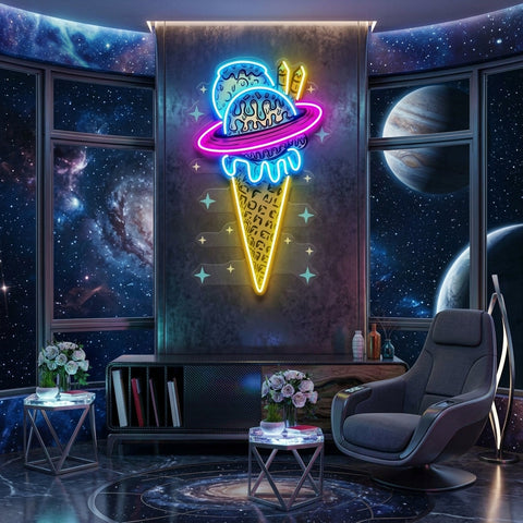 Planets Ice Cream Vintage LED Neon Sign Light Pop Art