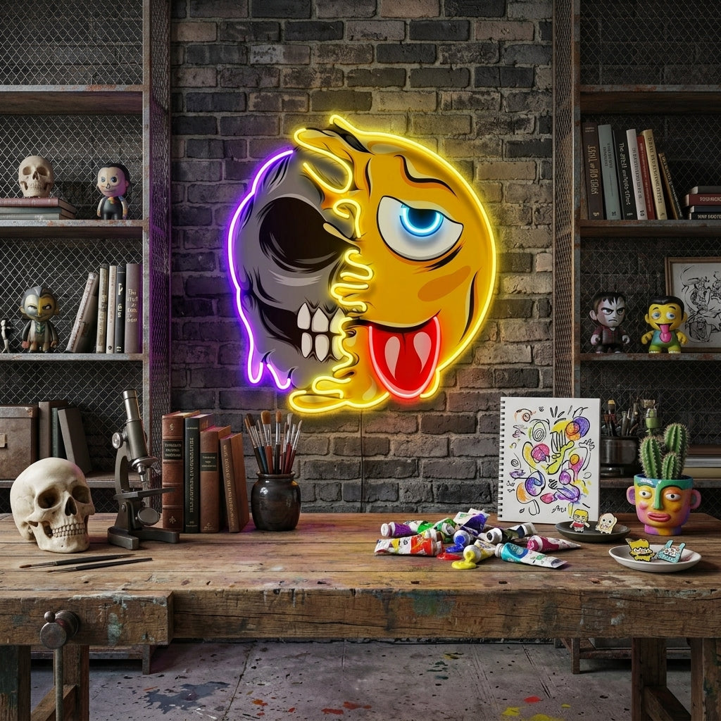 Pleh Emoji Skull LED Neon Sign Light Pop Art
