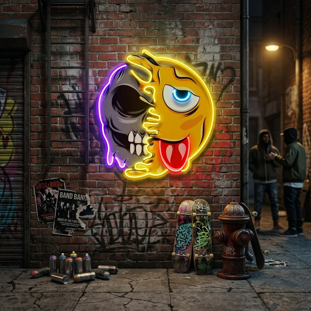 Pleh Emoji Skull LED Neon Sign Light Pop Art