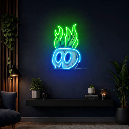 Potted Plant Skull Head Cartoon LED Neon Sign Light Pop Art