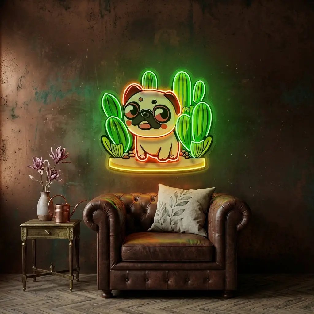 Pug Desert LED Neon Sign Light Pop Art