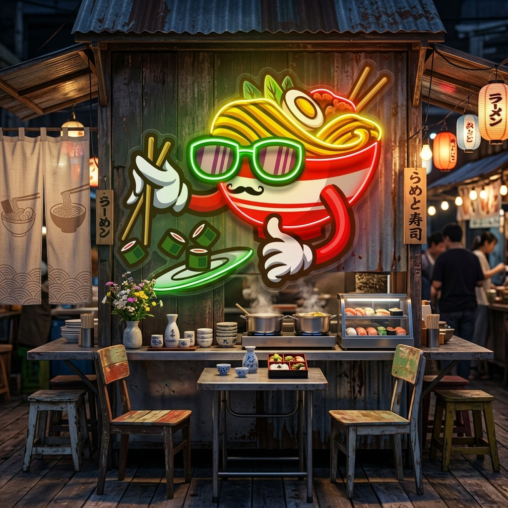 Ramen Eating Sushi LED Neon Sign Light Pop Art