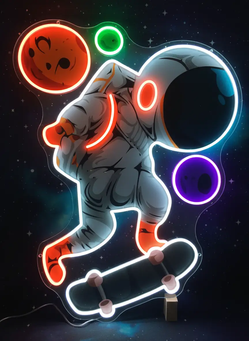 Skateboard Neon Sign Spaceman UV Printing Neon Sign