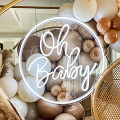 Round Oh Baby Neon Sign for Baby Shower Birthday Party Decor