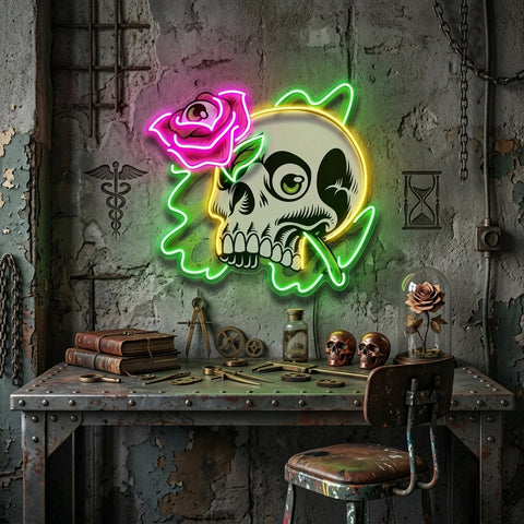 Rose And Skull LED Neon Sign Light Pop Art