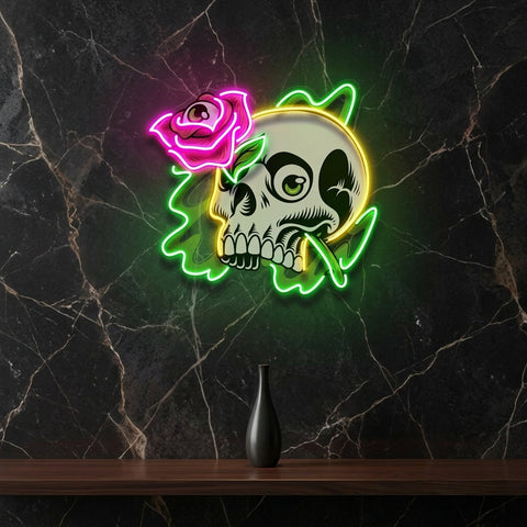 Rose And Skull LED Neon Sign Light Pop Art