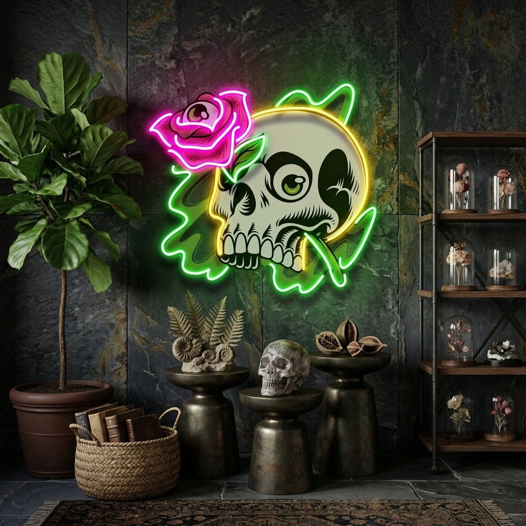 Rose And Skull LED Neon Sign Light Pop Art