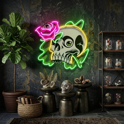Rose And Skull LED Neon Sign Light Pop Art