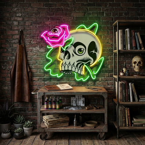 Rose And Skull LED Neon Sign Light Pop Art