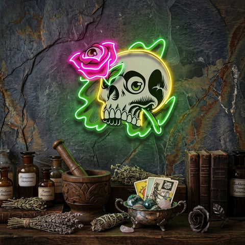 Rose And Skull LED Neon Sign Light Pop Art